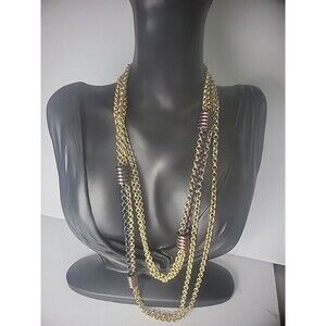 Vintage Baskin Brothers Gold Tone Chain Double Strand Neacklace Jewelry Costume